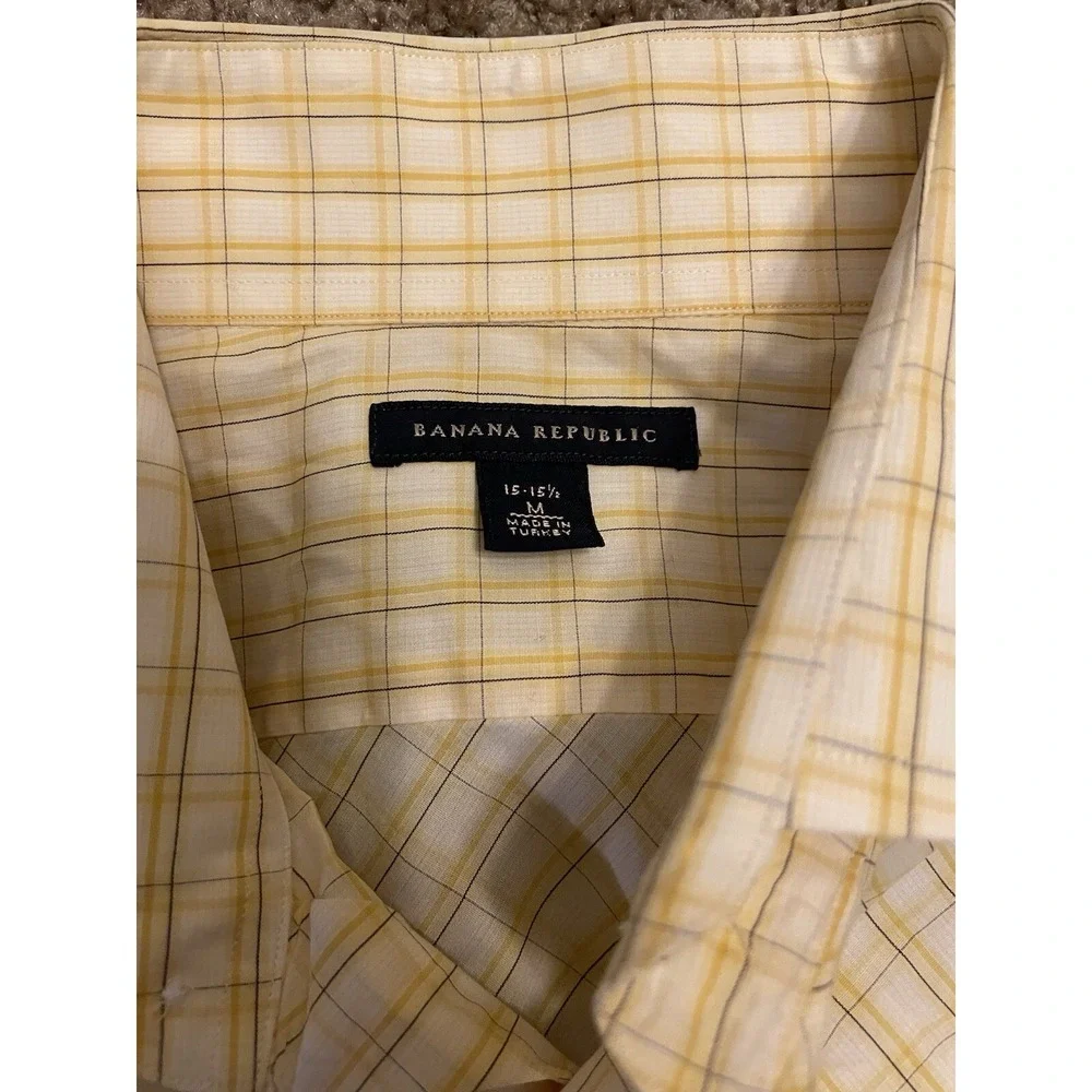 Banana Republic Long Sleeve Button Up Shirt Yellow Black Diamond Medium JBHS